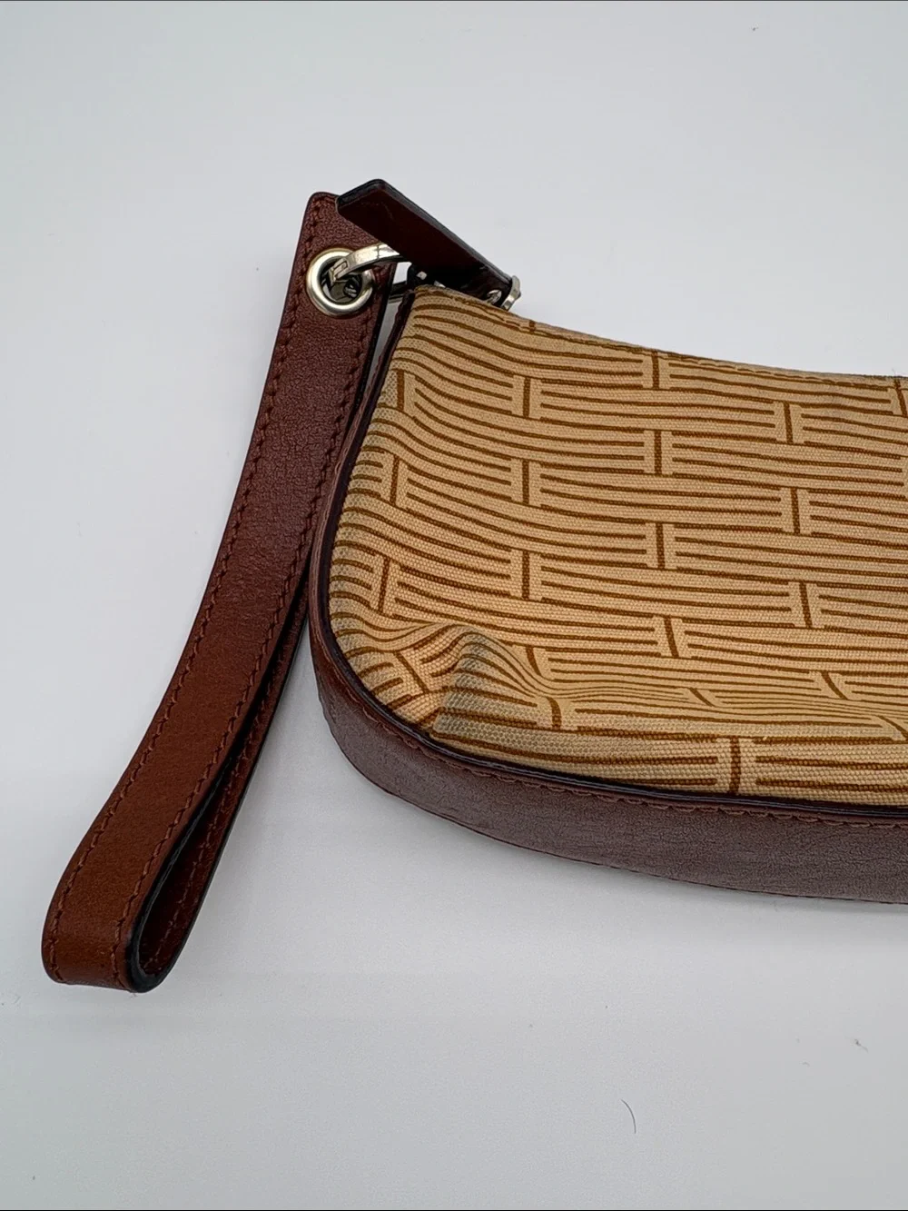 Kate Spade Tan Cloth Brown Leather Wristlet Wallet BLEMISH
